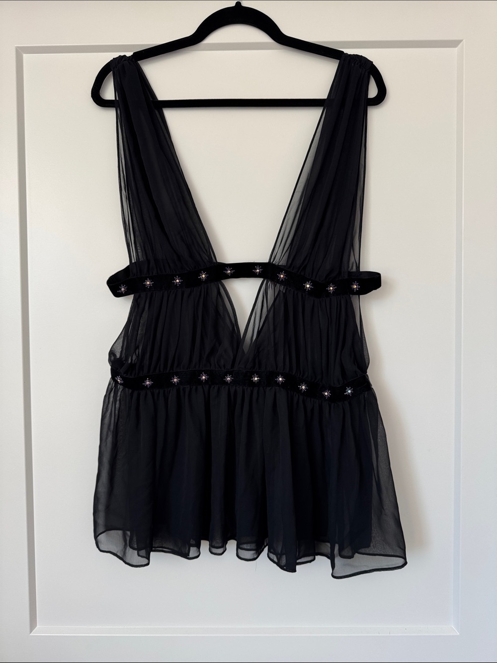 Victoria’s Secret 2005 Black Sheer Beaded Plunge Babydoll